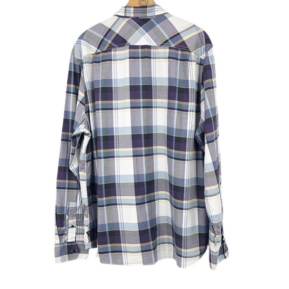 Guess Men's Button Front Shirt Purple Plaid Size XL Flip Cuff Long Sleeve Cotton - Picture 2 of 12
